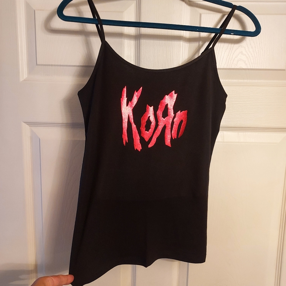 Korn tank top adjustable straps red metallic vinyl korn shirt womens numetal